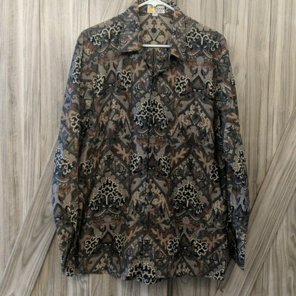 Sunan Batik Gold Men's Long Sleeve Button Down Shirt w/Pockets Size XL
